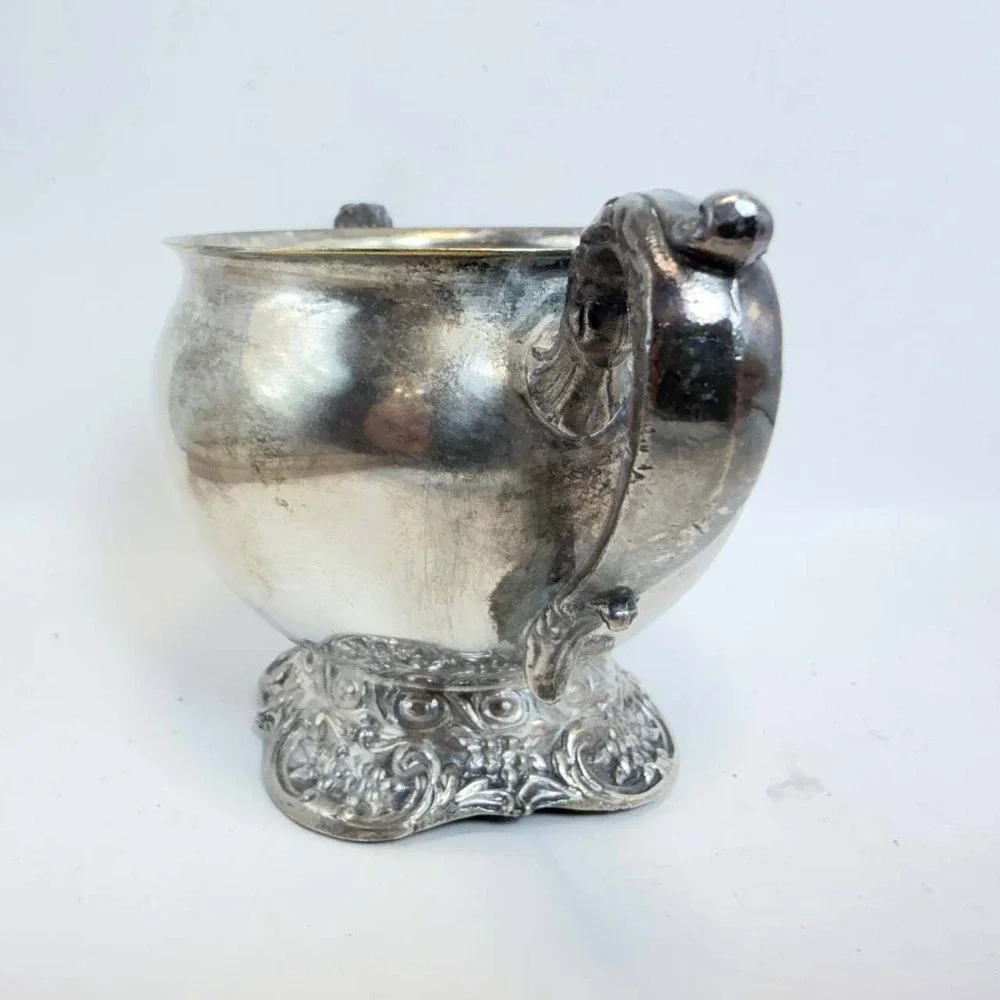 Hanle Vintage Silverplate Sugar Bowl Footed Ornate Grape Vine Double Handle